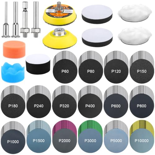 Lot de 143 embouts de polissage pour visseuse sans fil, disques abrasifs de 75 mm, papier abrasif humide et sec, kit de polissage pour phares, kit de polissage pour voiture, métal, bois