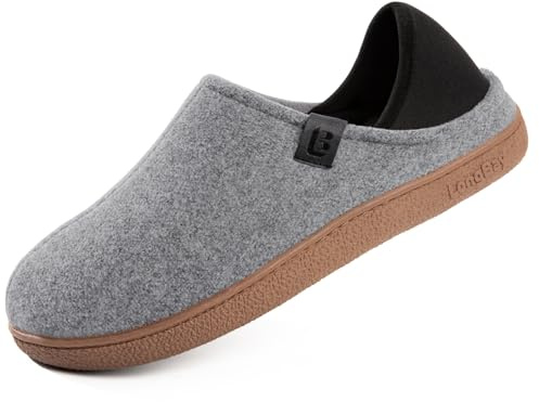 LongBay Men's Wool-Like Felt Slippers Convertible House Shoes with Removable Insole Non-Slip Indoor Outdoor Grey, 10/UK