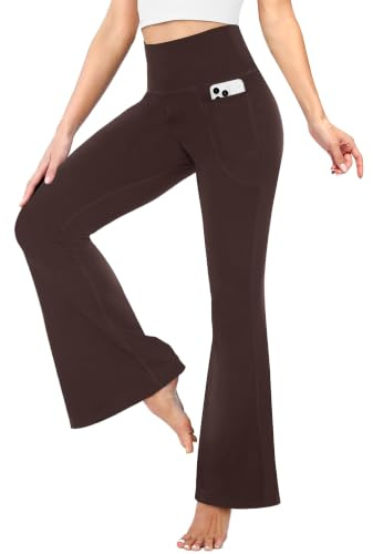 TNNZEET Yogabyxor, dam, hög midja med fickor, utsvängda byxor för yoga | Ogenomskinliga utsvängda leggings elastiska bootcut sportbyxor fritid joggingbyxor breda jazzbyxor för vardagen