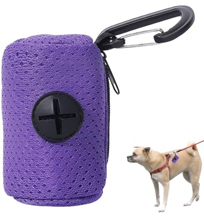 Dog POOP Bag Holder - Easy Release Bag Holder, Fits Most Standard Poop Bags, Soft Fabric Bags Dispenser With Carabiner Clip, Compatible With All Leashes, Lightweight Dog Walking Accessory