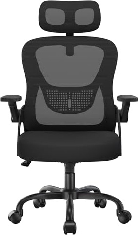 rattantree Sedia da Ufficio, Poltrona Ufficio Ergonomica, Con Braccioli Regolabili e Poggiatesta, Sedia Scrivania Girevole e Regolabile in Altezza, Seduta Ergonomica Traspirante, Per Lavoro, Nera