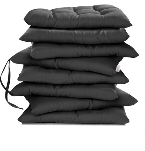 Lavea® Coussins de Chaise 40x40 cm – Lot de 8 avec Attaches – Confortables et lavables pour intérieur, extérieur - pour Jardin, Balcon, terrasse et Cuisine - Anthracite