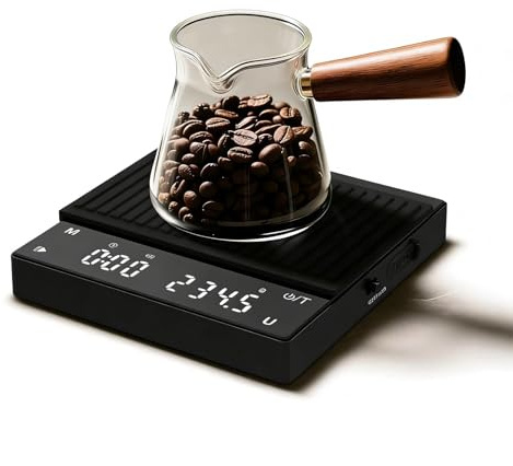 Diyife Mini Báscula Portátil para Café 0.1g/2kg, para Joyas, Medicina, etc | Carga USB, pantalla LED, con temporizador, tara, 6 unidades, café filtrado, para joyas, medicina, cocina y laboratorio
