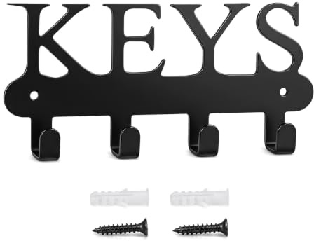 Solvio Key Holder for Wall, Black Metal Key Hooks Wall Mounted Key Rack with Hooks, Screw in Coat Hooks Wall Mounted for Entryway, Kitchen, Office and Home Decor