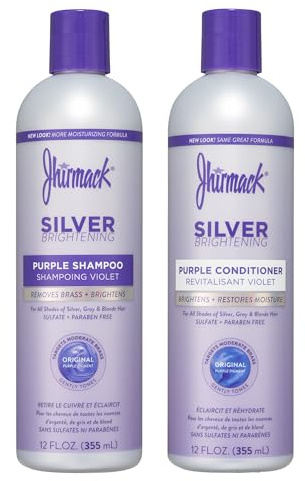 Jhirmack Silver Brightening Purple Shampoo and Conditioner Set for all types of silver, grey, and blonde hair