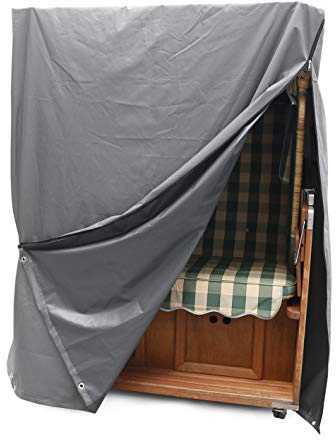 Hoberg Strandkorb Schutzhülle - 140 x 100 x 165/140 cm | Mit abgesenktem Dach & Kordelzug für starken Halt | Wetterfeste & UV-beständige Abdeckung mit Belüftungsöffnungen [600D Oxford Polyester]