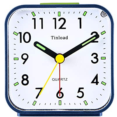 Tinload Small Battery Operated Analog Alarm Clock Silent Non Ticking, Ascending Beep Sounds, Snooze,Light Functions (Blue)