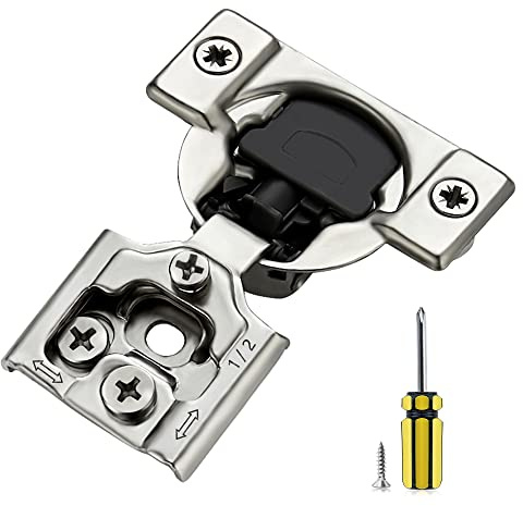 Ravinte 20 Pack 10 Pair 1/2 inch Overlay Soft Close Hidden Door Hinge for Kitchen Cabinet Stainless Steel Adjustable Satin Nickel Hardware