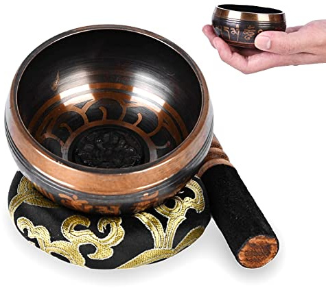 Juego de cuencos tibetanos para meditación, juego de 3 cuencos grandes con cuenco de canto y cojín de seda y mazo, juego de meditación para meditación, yoga, chakra, regalos de meditación