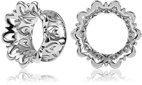 Vankula Ohr Tunnel 1 Paar Double Flared Flesh Plugs Hohl Blume für männer damen Ohrpiercing Gestreckte Schmuck 8mm(0G) Silber