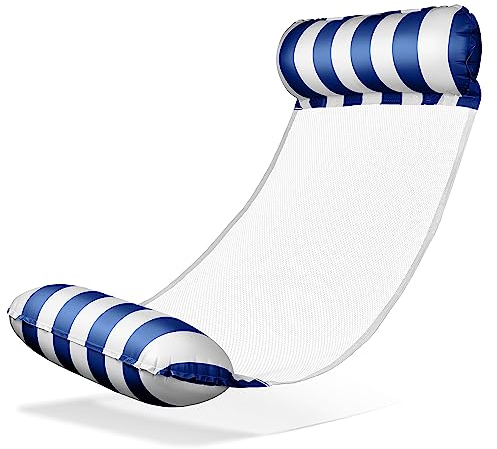 Balinco – Amaca gonfiabile ad acqua con 2 camere d'aria e rete di nylon per piscina – Materassino galleggiante per adulti e bambini – Accessori estivi per piscina (blu/bianco)