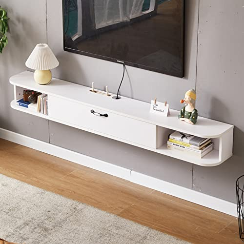 Étagère De Support De Télévision Flottante, Console Média Murale, Étagère De Rangement Média De Table De Télévision En Bois, Pour Lecteur Blue Ray/Boîtes De Streaming/Routeurs De Bureau. Avec Trou De
