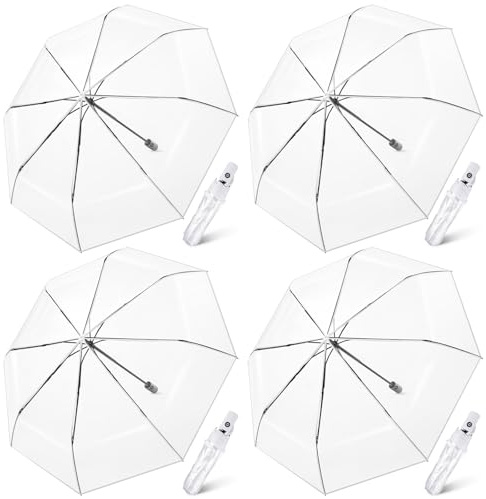 Hestya 4 Pcs Clear Umbrella for Wedding Auto Open 38. 6'' Transparent See Through Umbrella Folding Wedding Supplies for Bride Groom Guest Photographer Windproof Rainproof