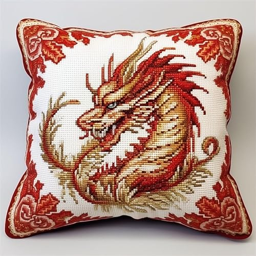 Taxpy Diy Knüpfen Set Erwachsene Kissen Knüpfset Mit Orientalischem Drachen, Kissenbezug, Stickset, Knüpfkissenbezug Für Erwachsene Und Anfänger 17x17in