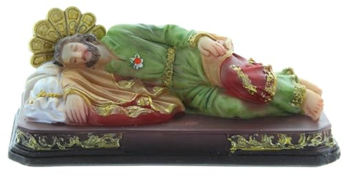 Palais du Rosaire Palacio del Rosario Estatua de San José que duerme en resina colorida 12 cm - Estatua de los Santos - Culto cristiano de Plástico