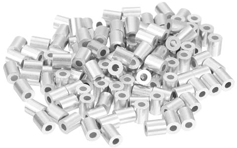 sourcing map 120Pcs Aluminum Crimping Loop Sleeve for 1/16 Diameter Wire Rope, Round Aluminum Wire Rope Sleeve for Cable Line End