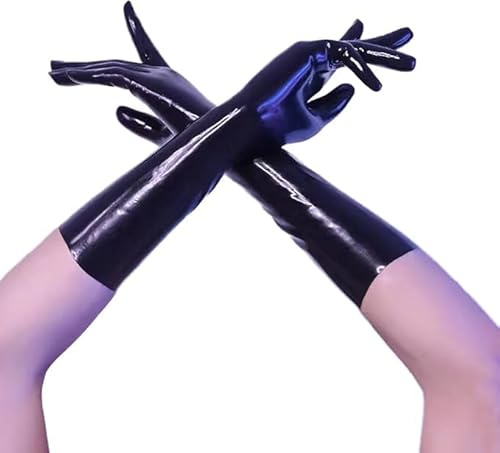 GREEFEI Svarta latexhandskar, naturgummihandskar unisex handgjorda, maskerad temafest tillbehör