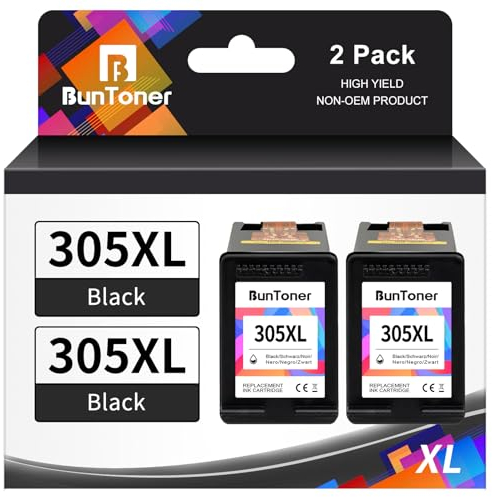 BunToner 305 XL Schwarz Kompatibel für HP 305 Druckerpatronen Schwar für HP DeskJet 2720e 4120e 2700 Envy 6000 6020e 6032e Envy Pro 6420e Drucker(2 Schwarz)