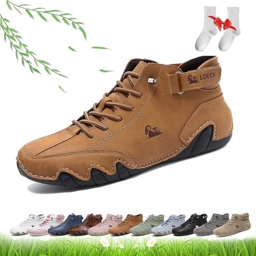 Botas Altas Hechas a Mano de Moda for Mujer, Zapatos for Caminar Descalzos, Botas Chukka Antideslizantes, Ligeras y Transpirables, Mocasines Planos for Senderismo y Caminar (Color : marrón, Size : 4