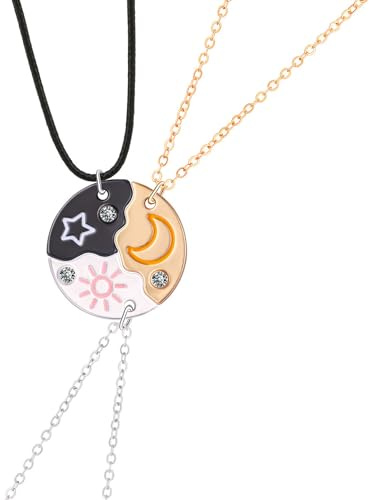 BFUZXY 3 Pezzi Collana Amicizia Stelle Sole Luna Ciondoli per Collane,Collane bff Collana Dell'Amicizia Per La Migliore Ragazza Per Regalo Donna Laurea Compleanno Regali Amica (Oro Rosa)