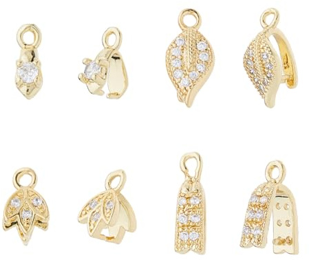 SUPERFINDINGS 16Pcs 4 Styles Gold Pinch Bails Brass Pinch Clip Bail Clasp Buckle Bead Pendant Connectors Ice Pick Pinch Bails Clasps Cubic Zirconia Pinch Clip for Pendant DIY Jewelry Making