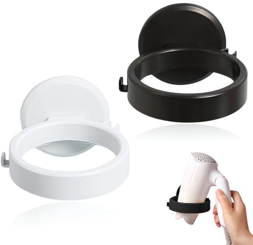 LONZIKP 2 Sets Support de Sèche-Cheveux de Mur Sans Perçage, Support de Sèche-Cheveux Sans Perçage, en ABS Plastique, Auto-Adhésif (Blanc, Noir)