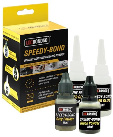 LOCBONDSO Speedy Bond : poudre de soudage + colle instantanée extra forte – Peut être poncé, percé, laqué et poli, convient pour le plastique, la pierre, la céramique, le métal, le bois, etc