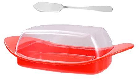 MYVVKIA Butter Keeper Container Cheese Butter Container Dish Storage Box with Lid and Scoop Cutter Butter Keeper Container Food Storage Butter Crock (Color : Red) (Red)