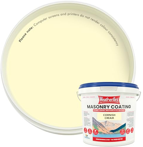 Kingfisher Weatherflex Masonry Paint 10L | Waterproof & Non-Toxic Outdoor Paint for Brick, Stone, Concrete and More | Ultra-Flexible, Crack Resistant & Breathable for Extreme Weather | Cornish Cream