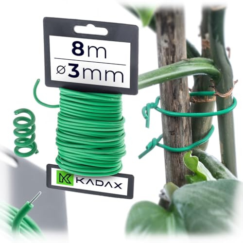 KADAX Alambre de jardín de 3 mm x 8 m, alambre verde para fijar plantas, alambre de goma, resistente a la intemperie para jardín, alambre de flores recubierto