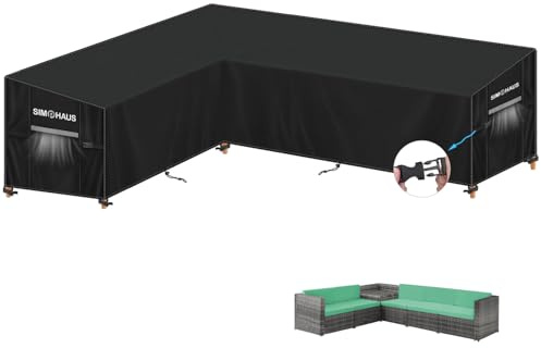 SIMPHAUS Utomhus Hörn Vattentät Sofföverdrag L Soffa Överdrag för Schäslong Oxford 420D Trädgårdssoffa Skydd Anti-UV Vindtät 230 x 300 x 95 x 80/60 cm