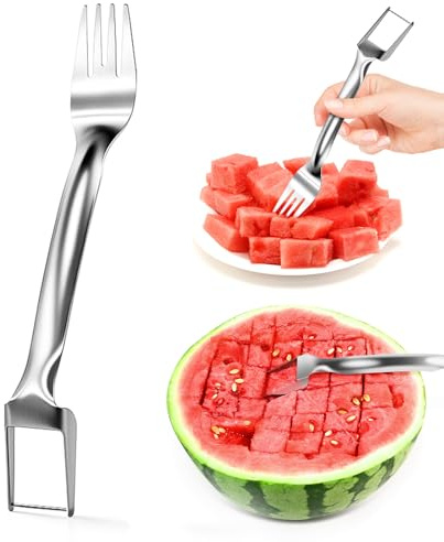 1 PCS Stainless Steel Watermelon Slicer and Fork - 2-in-1 Portable Kitchen Tool for Home Camping and Parties