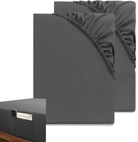 HIG Bedding Fitted Sheet Dark Grey, King (2 Pack) - 150 x 200cm - Easy Care - OEKO-TEX Certified - Deep Pocket 14 inch (35cm) with 4 Storage Pockets - Fully Elasticated and Fade Resistant