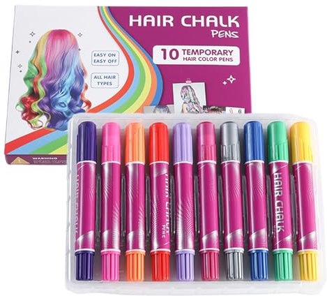 Dewireaey Teinture Capillaire Temporaire, 10 Couleurs Craies Colorantes pour Cheveux, Marqueurs de Coloration Temporaire, Kit de Maquillage Lavable, Jouet Amusant pour Adolescents et Adultes pour le