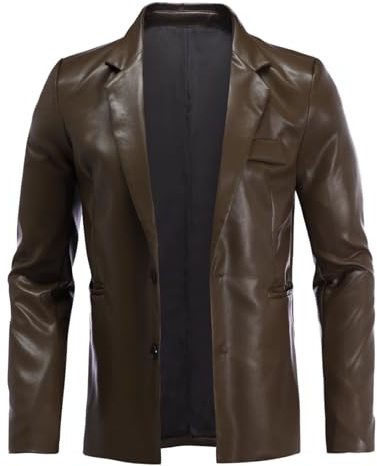 YFFUSHI Blazer da Uomo Giubbotto Uomo in Pelle Sintetica Giacca Soft Vintage Slim Fit Casual | Morbida pelle PU impermeabile e traspirante, multi tasche, ideale per pendolari e uso quotidiano, si abbina perfettamente a