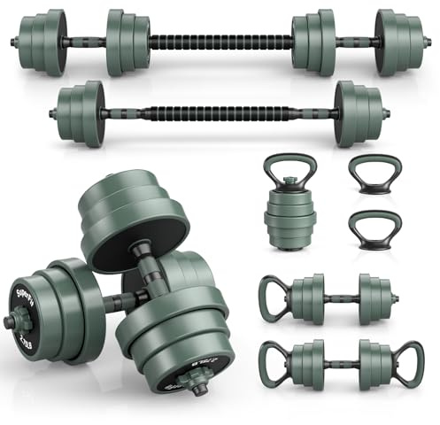 KOMFOTTEU Manubri Regolabili 4 in 1, Set Pesi Palestra Casa, Include Manubri, Bilancieri, Kettlebell, Flessioni, per Ufficio, Allenamento della Forza, Fitness, per Uomini e Donne, Nero+Verde