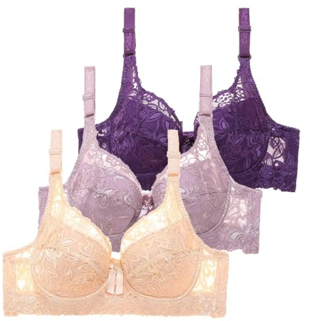Lot de 3 soutiens-gorge pour femmes à armatures push-up ensemble bustier élégant soutien-gorge de sport réglable pour fitness entraînement quotidien 3PCS, violet, 115D