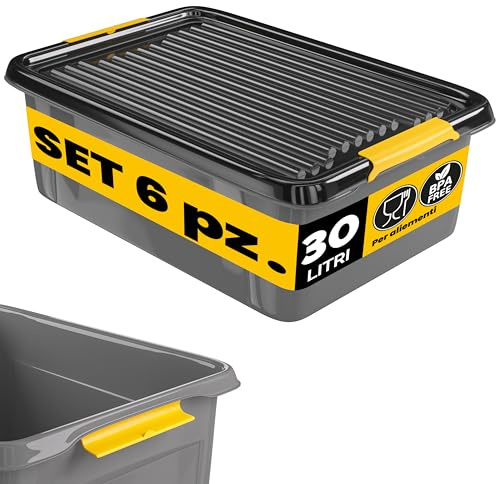 Monzana® 6x Contenitore con Coperchio 30L BPA Free Chiusura a Scatto Scatole Impilabili Scatola Organizer Cantina Garage Contenitori Plastica Box
