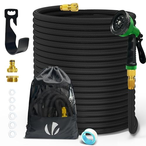 VOUNOT® Tuyau d'Arrosage Extensible 45m Renforcé Adaptable 1/2 et 3/4 10 Modes de Pulvérisation Flexible et Anti-Fuite Raccord et Sac de Rangement Fournis Noir