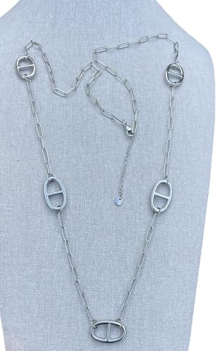 Générique Collier sautoir Long en Chaîne Argentée avec Maillons maille marine Décoratifs, Style Minimaliste, Accessoire Mode Élégant en acier inoxydable