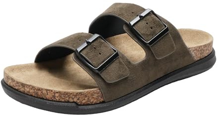 JOMIX Ciabatte Uomo Estive Moda Sandali Due Fasce Regolabili con Fibbia Plantare in Sughero Sintetico Pantofole Mare Piscina Casa Casual MCX260218, Verde Militare, 43 EU