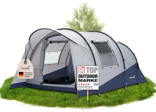Skandika Tenda a tunnel Isken 3 Protect, tenda da campeggio per 3 persone, finestra con zanzariera, fondo cucito, impermeabile, colonna d'acqua 3000 mm, con canopy, tenda per campeggio, festival