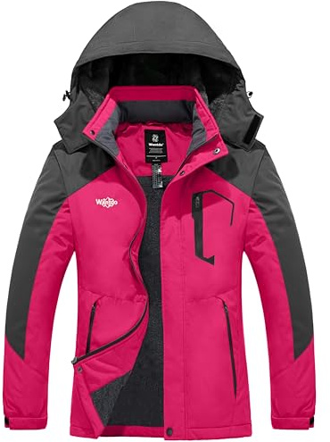Wantdo Giacca da Snowboard Running Giacca da Ciclismo Sport Cappotto da Lavoro Idrorepellente Parka in Pile Imbottita Calda Donna Fucsia L