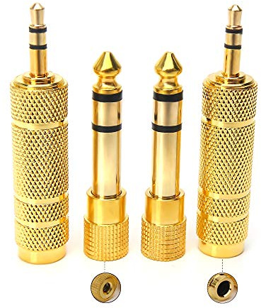 SiYear 3.5mm 1/8 inch TRS Plug to 6.35mm 1/4 inch Jack and 3.5mm Female to 6.35 Male Plug Gold Plated Set Audio Stereo Adapter Converter for Headphone, Microphone (4 -Pack)