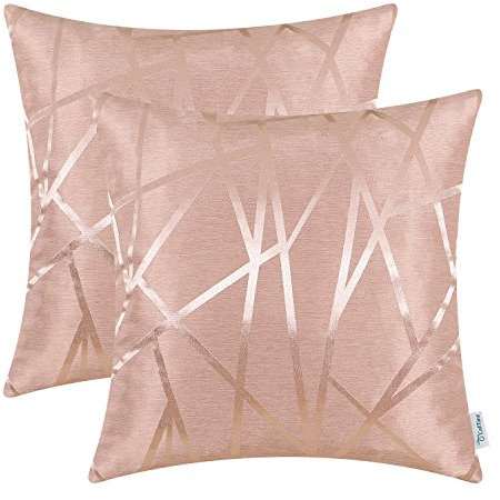 CaliTime Kissenbezüge, 2 Stück, für Couch, Sofa, Heimdekoration, modern, glänzend und matt, kontrastierende Dreiecke, abstrakte Linien, geometrisch, 40 cm x 40 cm, Altrosa