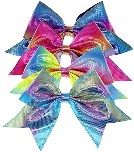 FROG SAC 4pcs Tie Dye Mermaid Hair Bows for Girls, Large Cheer Bow For Kids, Sparkly Cute Little Girl Hair Accessories, 6 Inches Grosgrain Ribbon Child Bow Pack, Birthday Party Favors