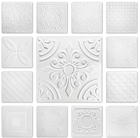 Panneaux de plafond en polystyrène Hexim - grand choix 50x50cm XPS revêtement de mur et plafond 2 m² dalles décor rigide NR.23