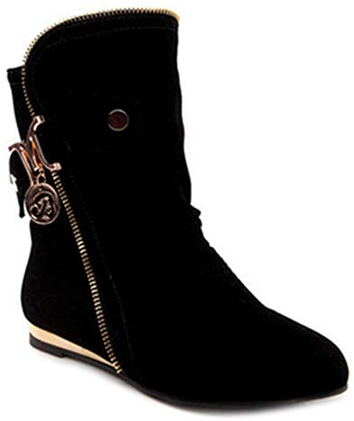 JOEUSTY Women's Winter Metallic Slouch Ankle Boots Suede Flat Quilted Zipper Booties Comfy Dressy Short Boot