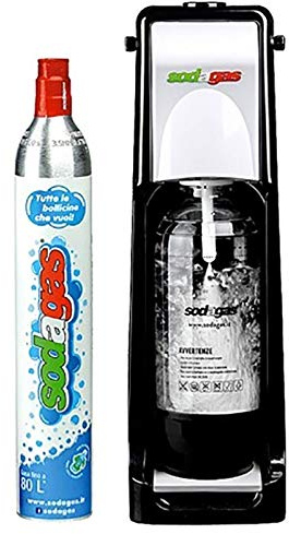Gasatore di acqua SodaGas Gasatore d’acqua per trasformare l’acqua in acqua frizzante, Colore BIANCO, Bombola CO2 alimentare ricaricabile 420 grammi, Bottiglia 1 litro inclusa