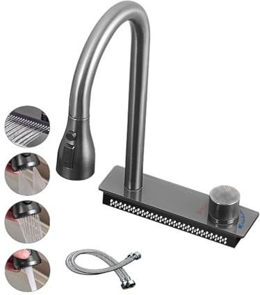 Kökskranar med utdragbar spray, diskbänksblandare med dubbelfunktionsspruta SUS034 rostfritt stålkran, justerbart vattenflöde, kranen kan roteras 360° (31 cm, matt svart)
